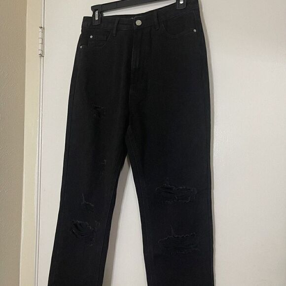 NWT Missguided Black Slim Straight high waist distressed jeans size US 4S - Picture 5 of 6